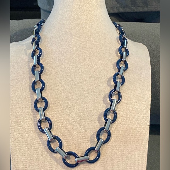 Lia Sophia Jewelry - Navy blue link necklace silver tone